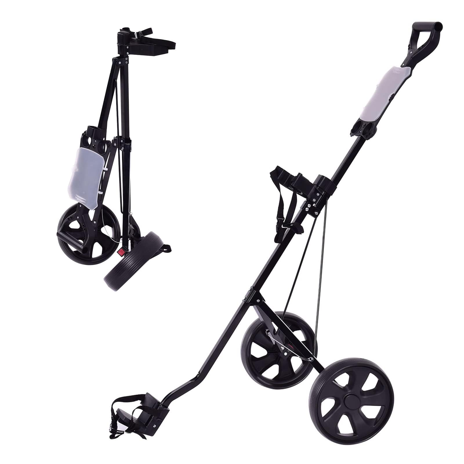 GOPLUS Golf Trolley, Golftrolley 2 Rad Klappbar, mit verstellbarem Gurt, bequem Griff & Fußbremse, Golfwagen mit Anzeigetafel, Golfcaddy Golf Push Cart