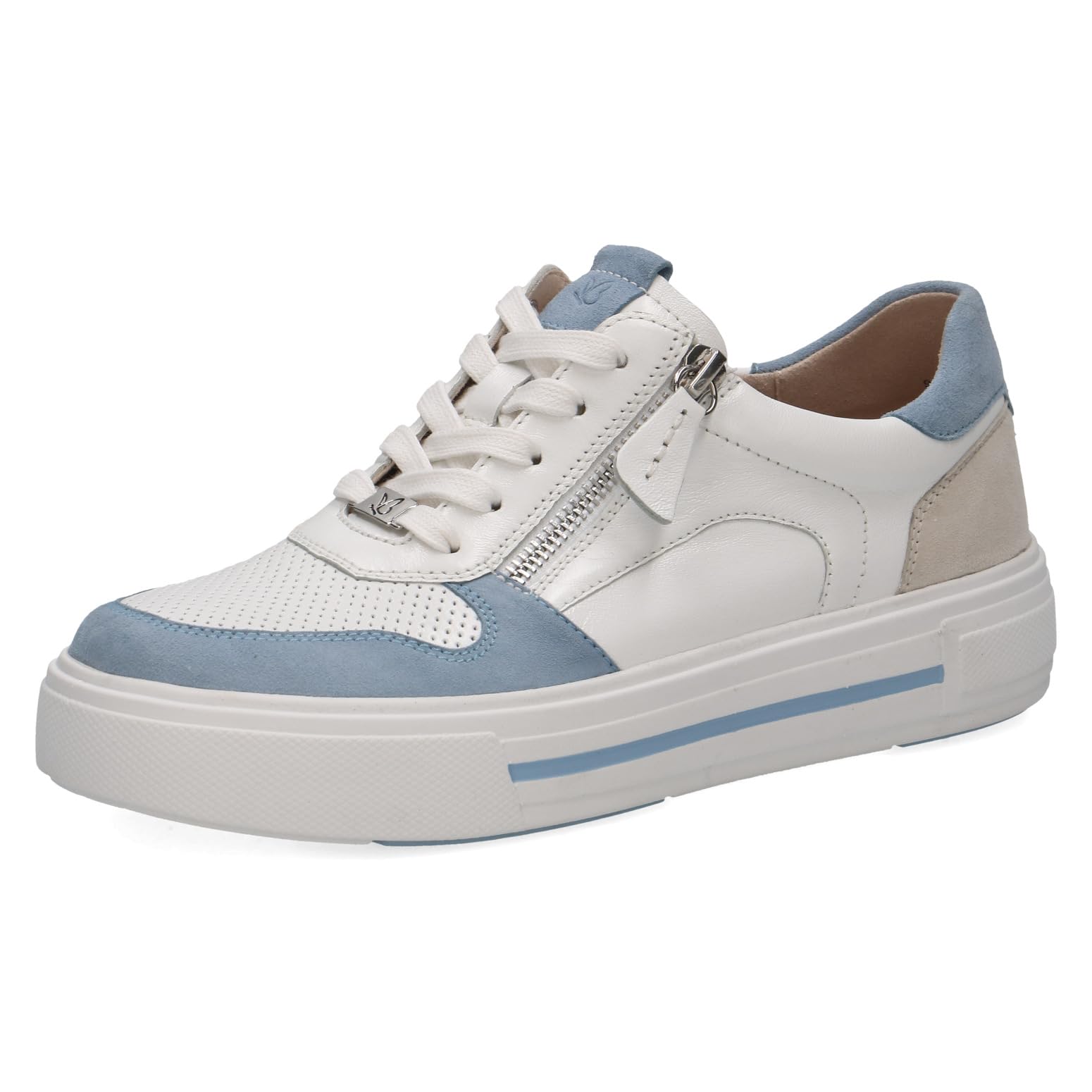CAPRICE Women's Leather Sneakers, Blue (Jeans/White), 5.5 UK