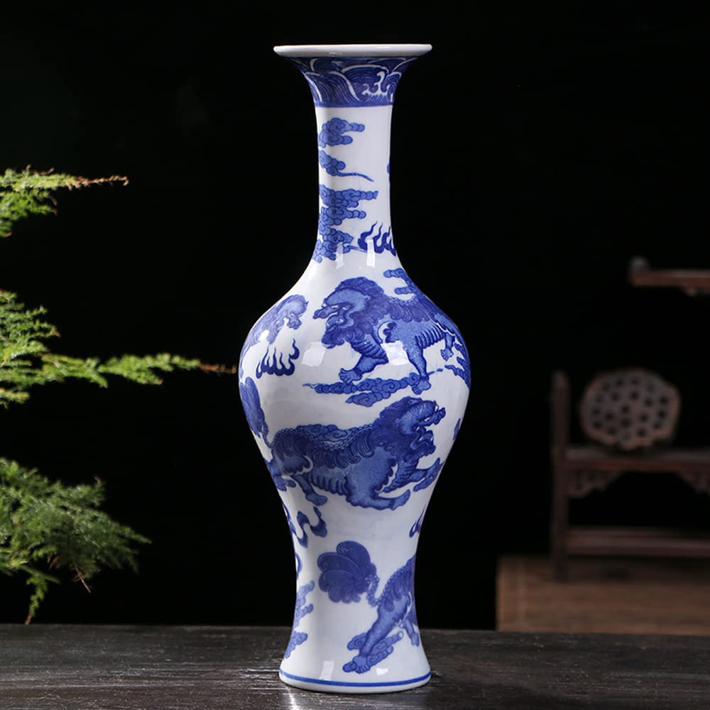 asdchZen Blue & White Porcelain Vases Classic Ceramic Flower Vases For Home Decor Long Neck Floral Vase Home Decor Centerpieces Decorative Vase,A