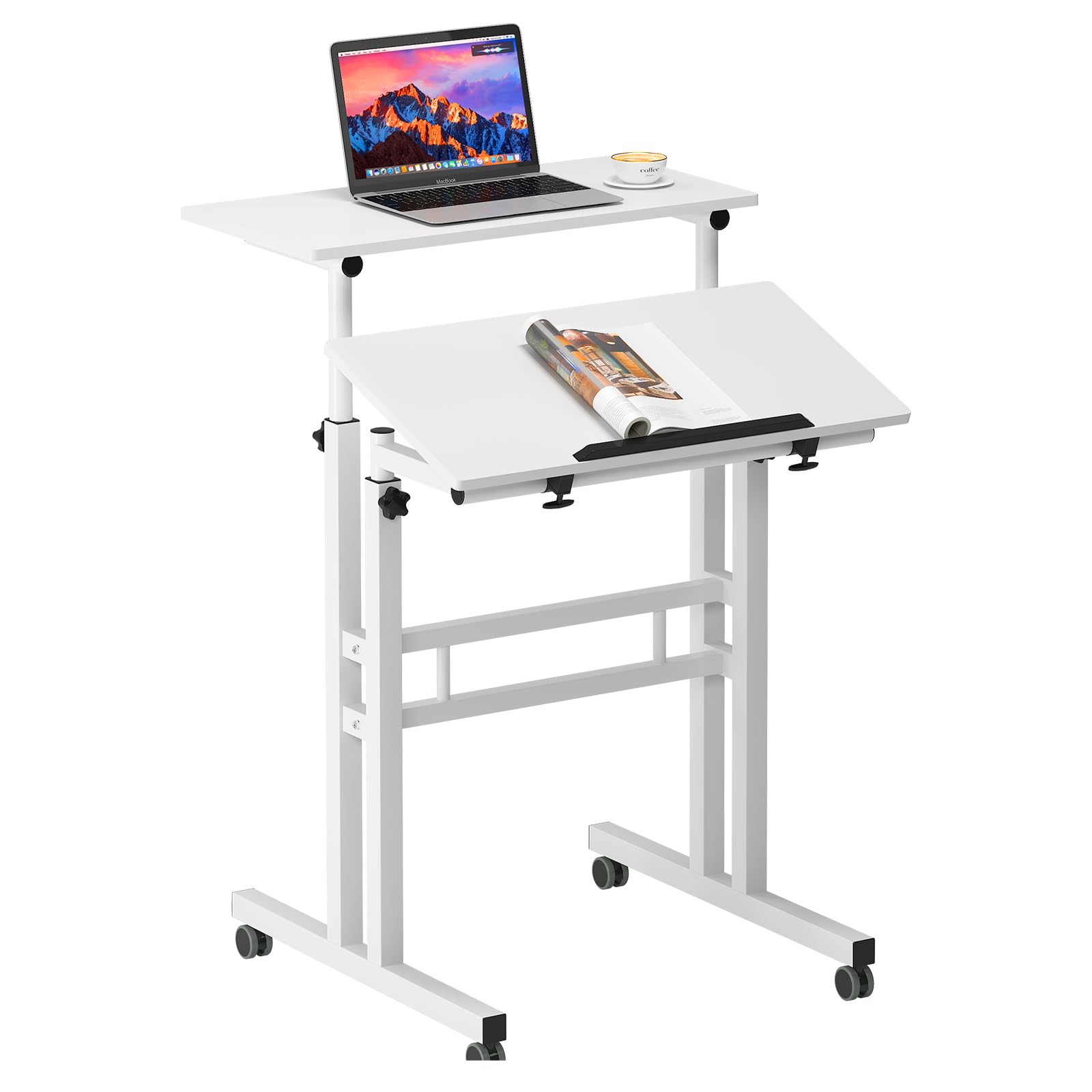 SogesHomeAdjustable Laptop Desk Table 23.6inches Portable Laptop Table Computer Stand Desk Cart Tray Table, White