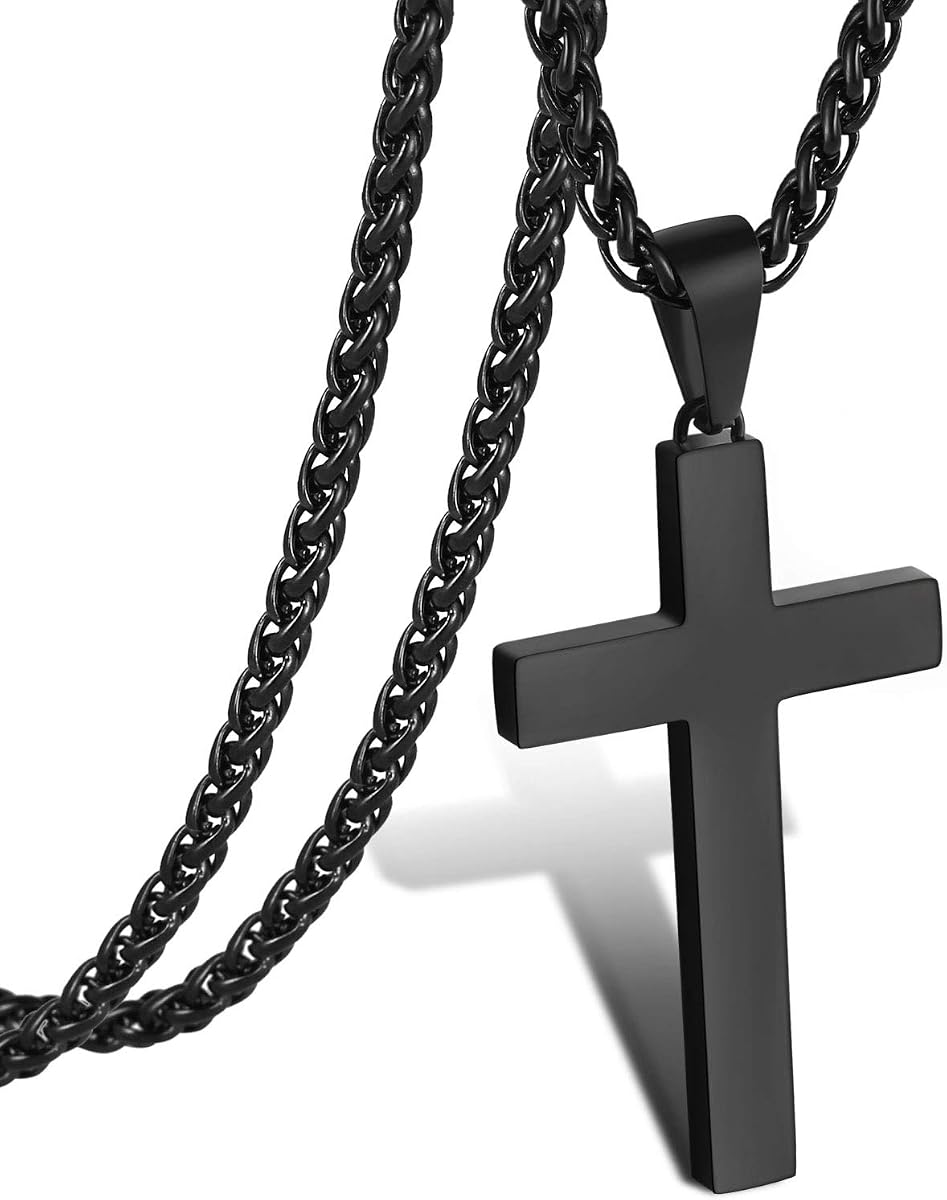 Cross Necklace for Men Boys- Stainless Steel Cross Pendant with 16-24 Inches Chain Christian Religious Jewelry Gifts