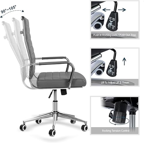 Miniatura 4 de Silla de oficina en casa acanalada, modernas sillas de cuero para sala de espera de conferencias, silla ergonómica de escritorio de oficina, silla