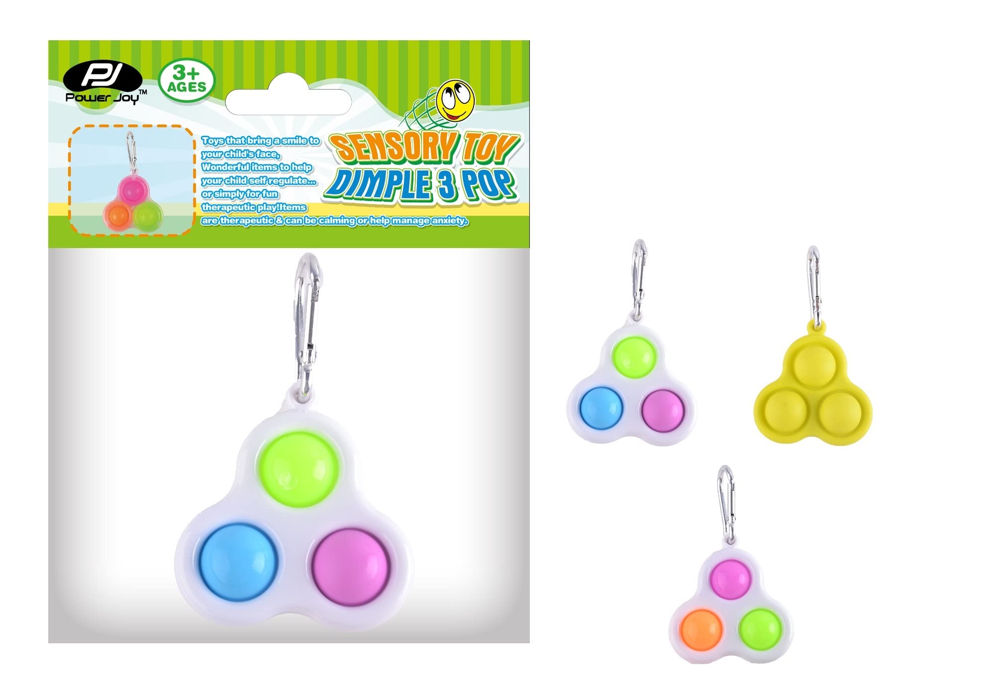 Power Joy Sensory Toy Dimple 3 Pop Key Chain 1 Piece, Fidget Toys for Kids Adults, Stress Relief
