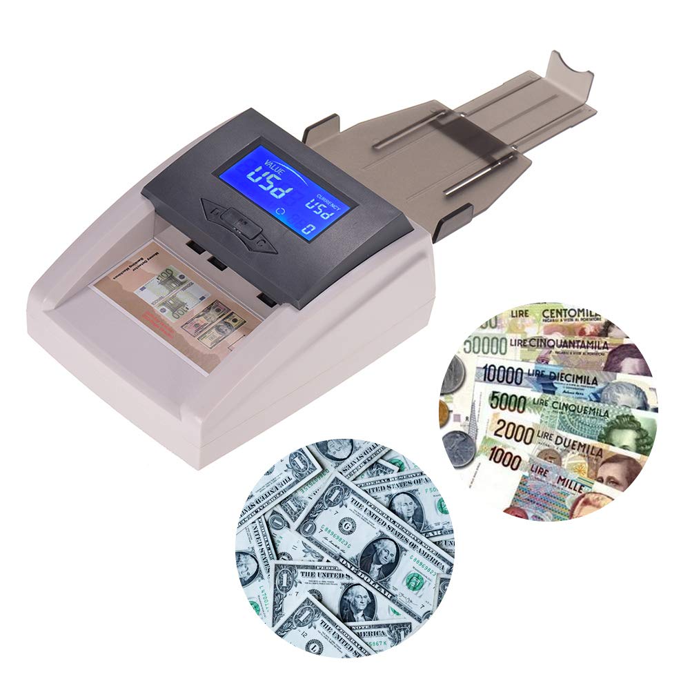 Decdeal Portable Desktop Multi-Currency Countable Automatic Money Detector Counterfeit Cash Currency Banknote Checker Tester with LCD Display Denomination Value for EURO USD