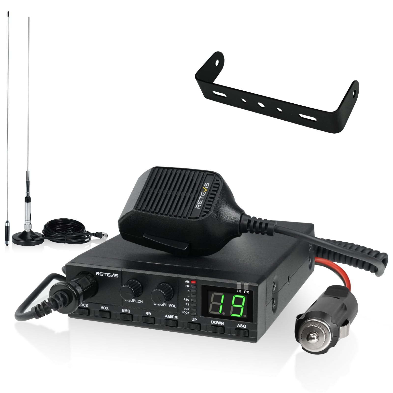 Retevis MB2 40-Channel AM/FM CB Radio Kit, Long Range Radio with Antenna for Trucker Stop, Public Address (PA) Function, Emergency Channel 9/19, VOX, Easy to Use, with Cigarette Lighter Fixed-Mount