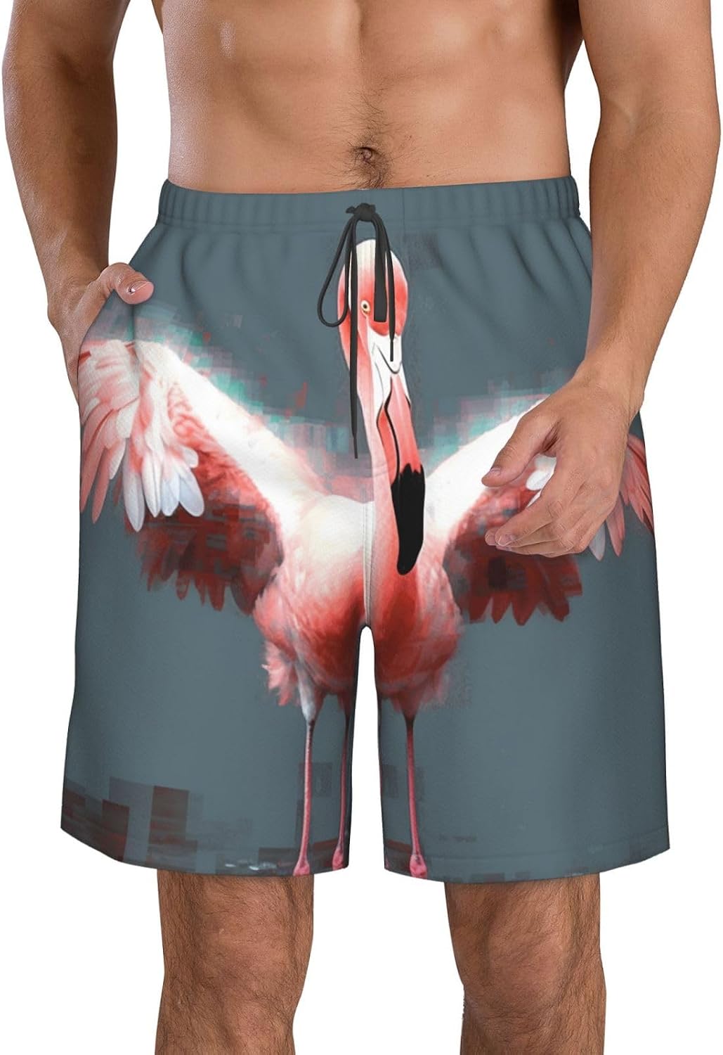 Men's Swim Trunks Quick Dry Beach Shorts Summer Bathing Suit Flamingo Swimwear Beachwear with Pockets