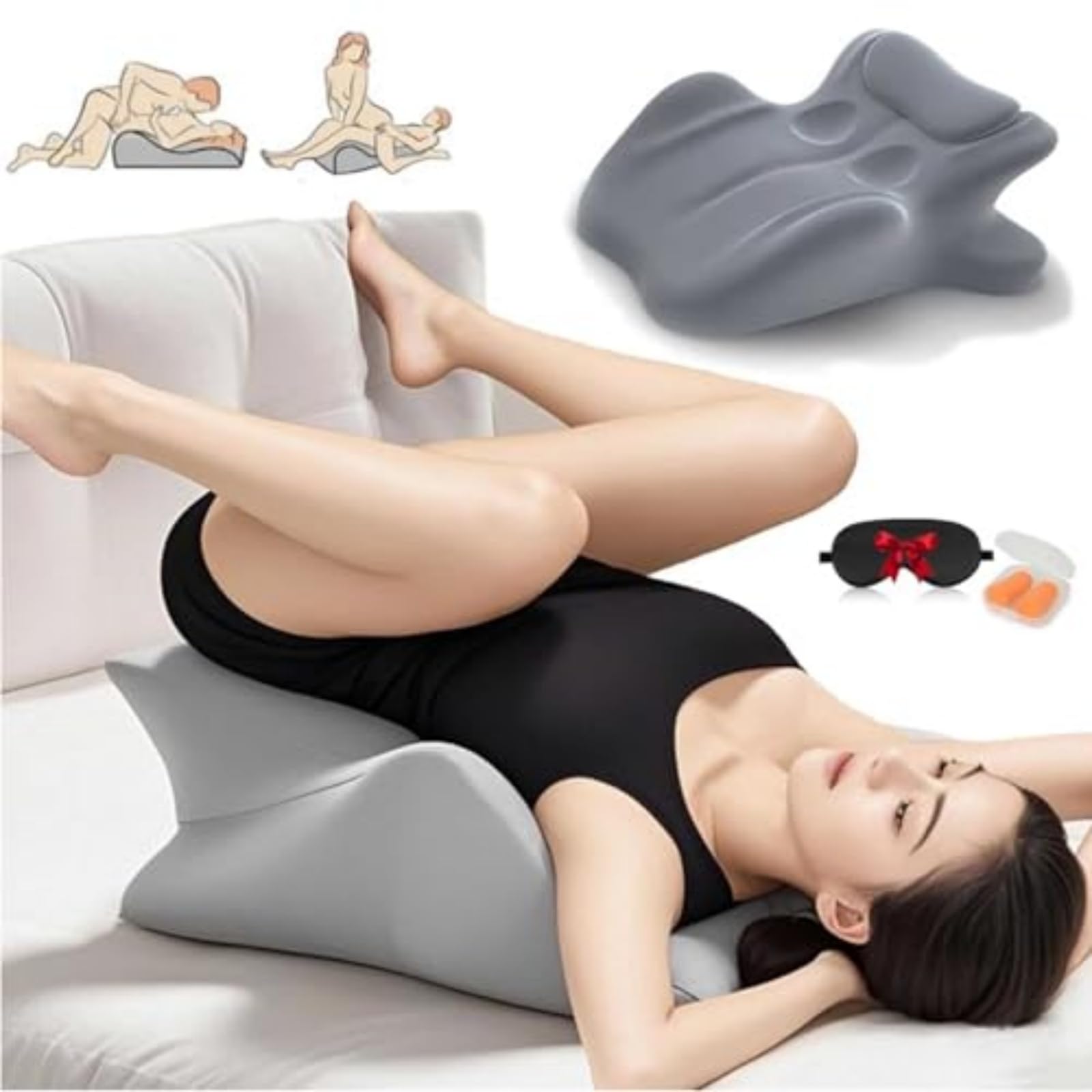 ICTWTWLLY Arcova Sweet Spot Pillow, Includes Earplugs & Eye Mask Elevate Intimacy & Comfort with 27° Chiromonk Couples Pillow for All Postures,gray