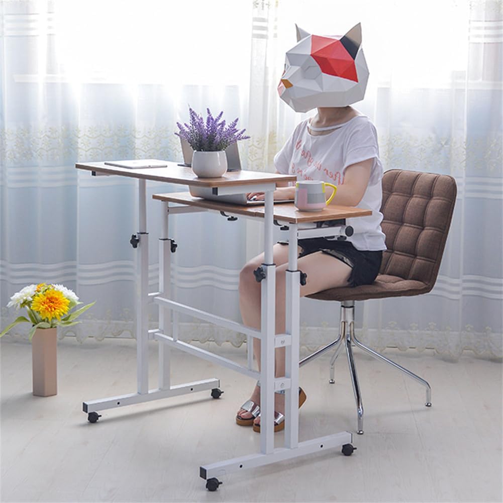 Garvee Small Standing Desk Adjustable Height, Mobile Stand up Desk with Wheels, Computer Workstations, Portable Standing Table for Treadmill Walking Pad, Rolling Desks Office Light Walnut Color