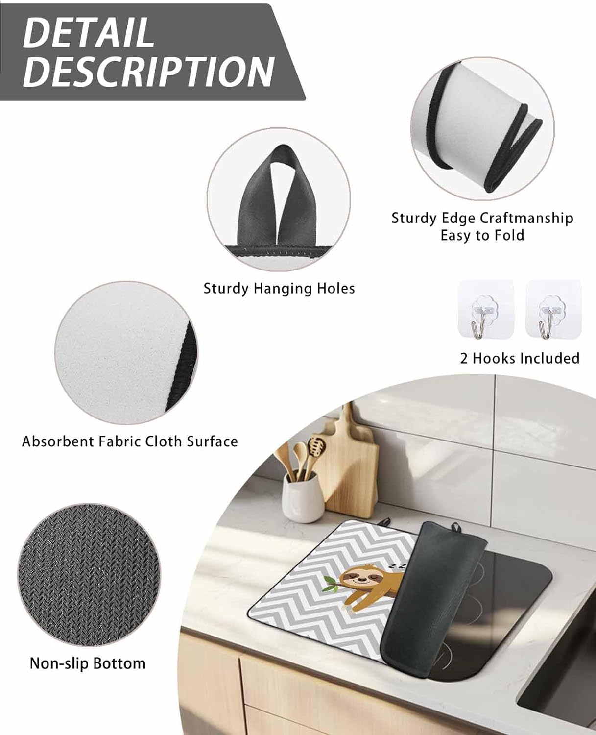 Cartoon Animals Stove Cover for Electric Stove, Brown Sleeping Lazy Sloths Grey Chevron Stove Top Cover for Glass Top, Heat Insulation Rubber Mat Foldable Cooktop Top Protector, 24"x21"