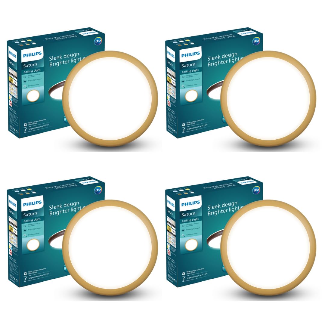 PHILIPS 18W LED Surface Ceiling Light | Decorative IP44 WaterProof Saturn Gold Ceiling Light for Home| Crystal White, Pack of 4-image-23