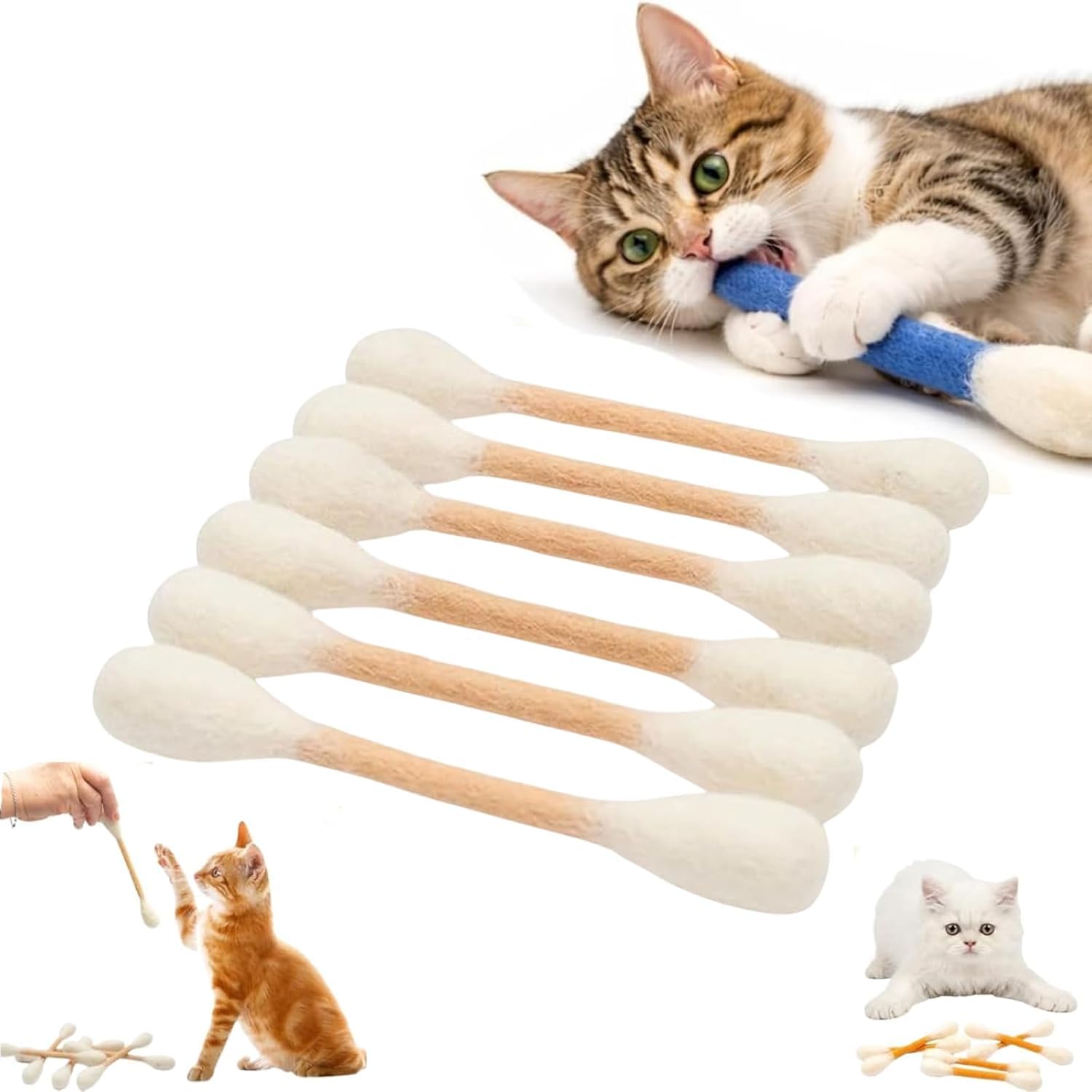 SANJSJHXJ Giant Cotton Bud Cat Toy & Cotton Swabs 6 Pack, Interactive Kitten Dental Chew Catnip Toys for Boredom,White