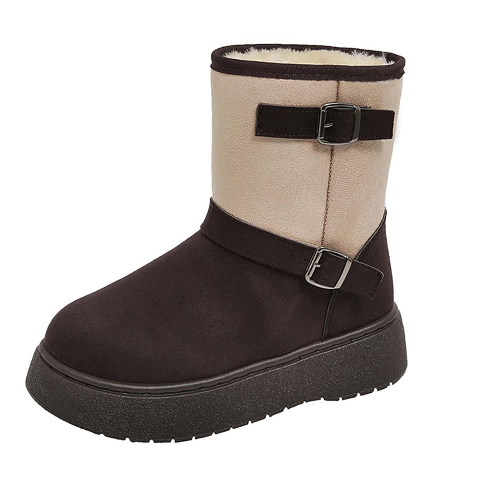Womens Plush Chunky Platform Snow Boots Retro Round Toe Non-Slip Outdoor Warm Outdoor Short Boots For Leisure Shopping