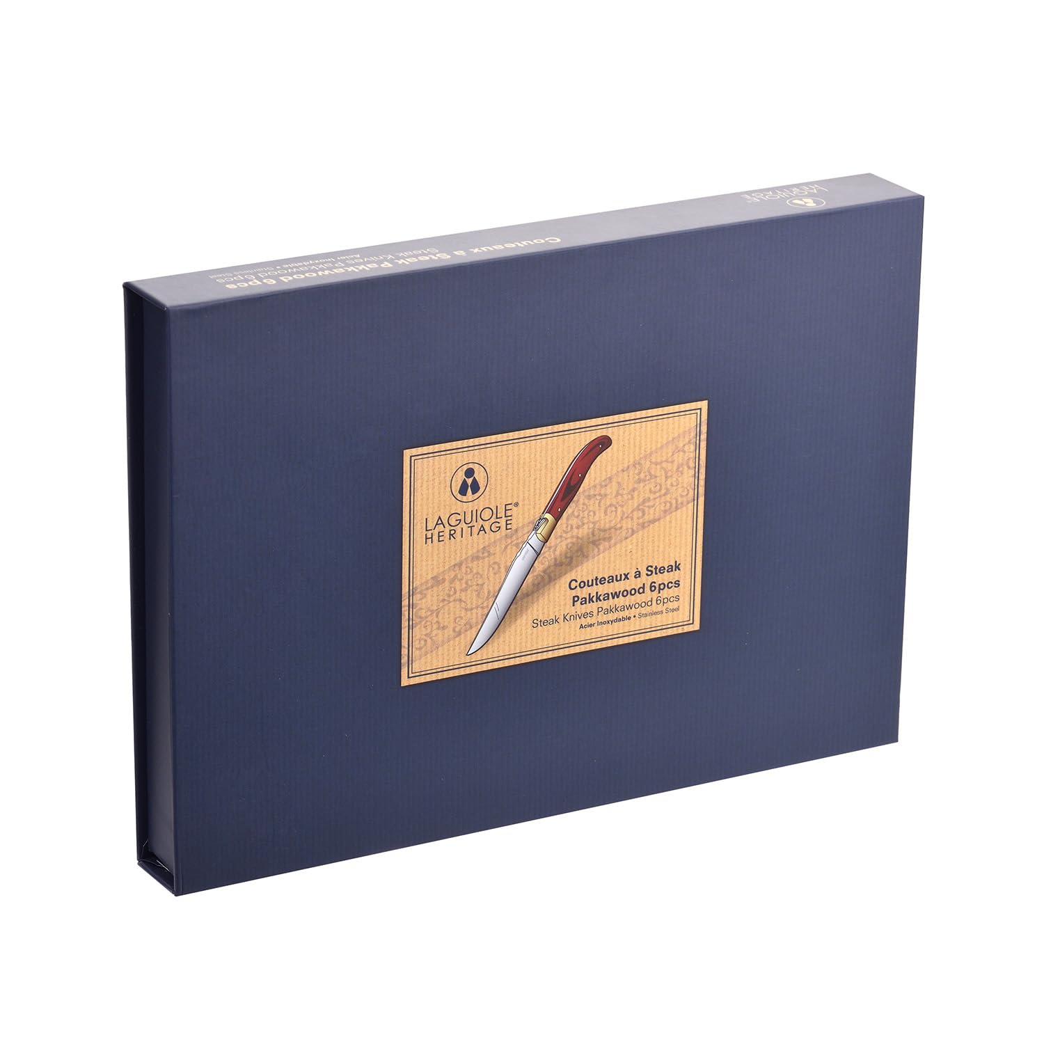 Set di coltelli da bistecca Laguiole Heritage - set da 6 pezzi - coltelli da bistecca con manico in legno pregiato Pekka - acciaio inossidabile - set di coltelli di alta qualità in confezione regalo