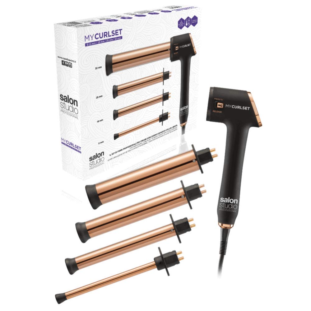 Salon Studio Professional - My CurlSet Set di Ferri Arricciacapelli -Intercambiabile per Capelli Ricci, Boccoli, Onde Capelli - 4 Ferri Diversi con Sistema Riscaldamento Rapido