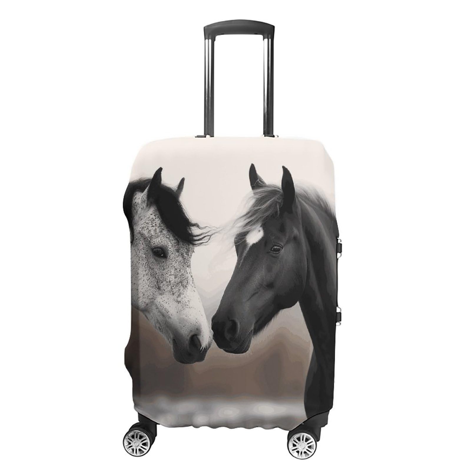 Copertura per bagagli con cavalli bianchi e neri, semplice e generosa, copertura antipolvere lavabile, resistente ai graffi, per valigie da 48-81 cm, Stile:, XL, Custodia per bagagli