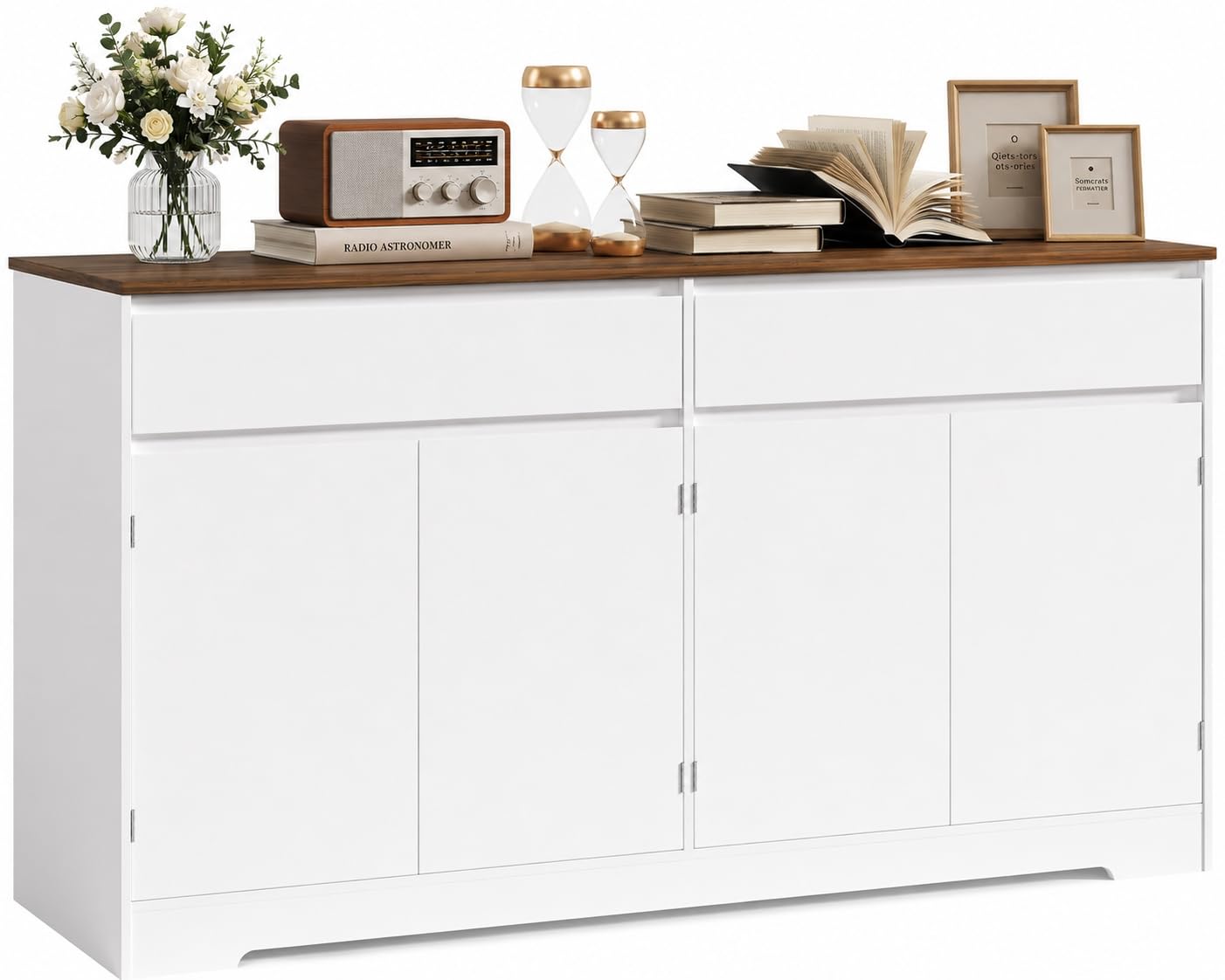 Xbro Credenza Cucina Grande 140 cm, Mobile Cucina con 4 Ante e 2 Cassetti, Madia Soggiorno Moderna con Ripiani Regolabili, Mobile Contenitore Multiuso per Cucina e Sala da Pranzo, Legno Naturale