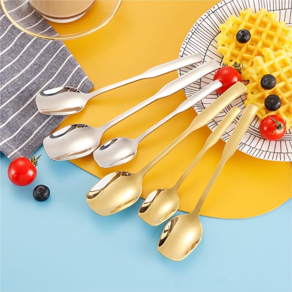 Spoons, Spoons Creative Simple Stainless Steel Ice Cream Spoon Square Household Ice Cream Spoon Dessert Spoon Coffee Spoon(Silver)