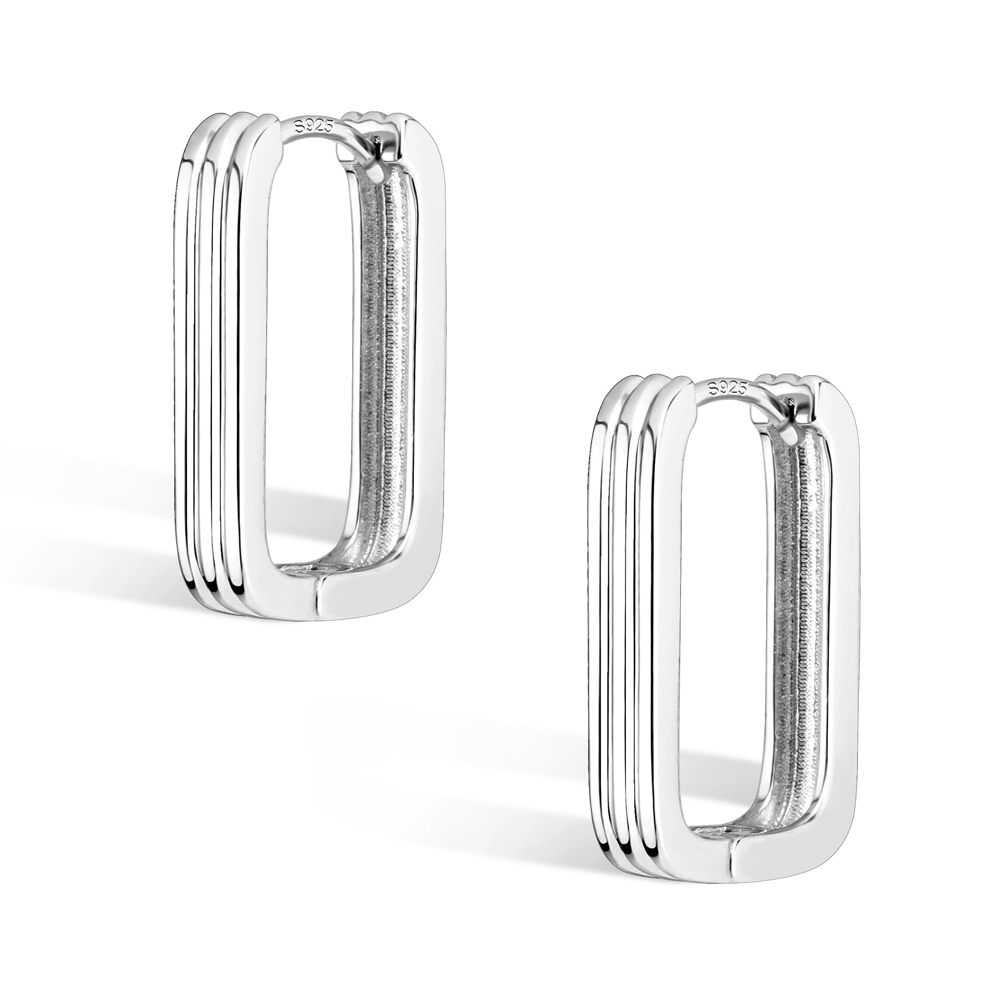 Silber 925 Ohrringe Damen, Kleine Eckig Creolen Ohrringe Hypoallergen Silberne Geometrische Ohrringe Kleine Ohrringe Eckig Leichte Quadratische Creolen Silber Huggie Ohrringe Mädchen
