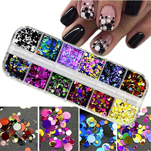 Airlove 12 Gitter Nail Glitter Pailletten Gemischte runde dünne glänzende Flocken Nail Art Dekorationen DIY Pailletten… – Bild 5