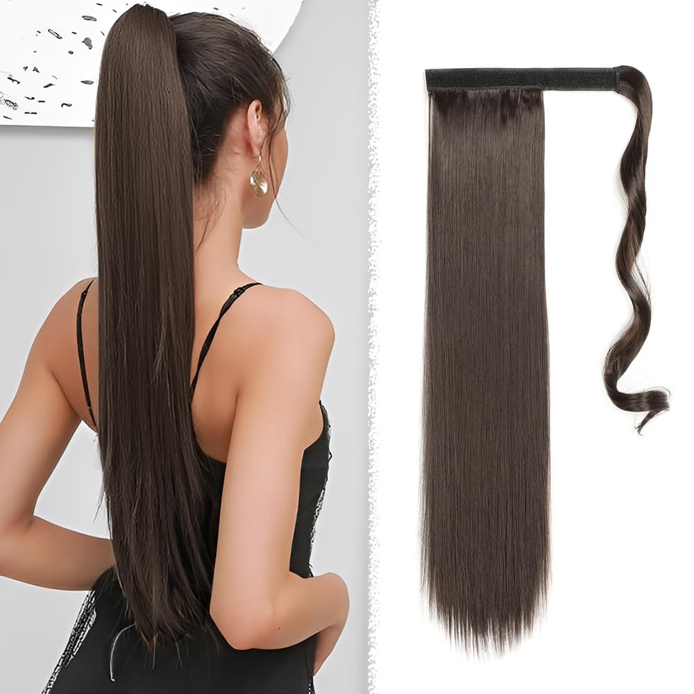 Extension Capelli Coda Lunga 55 CM,Coda di Cavallo Liscia,Hair Extension Ponytail,Posticci per Capelli Sintetici,Parrucca Capello Lunghi con Coulisse,Faux Locs Crochet per Donna, Ragazze