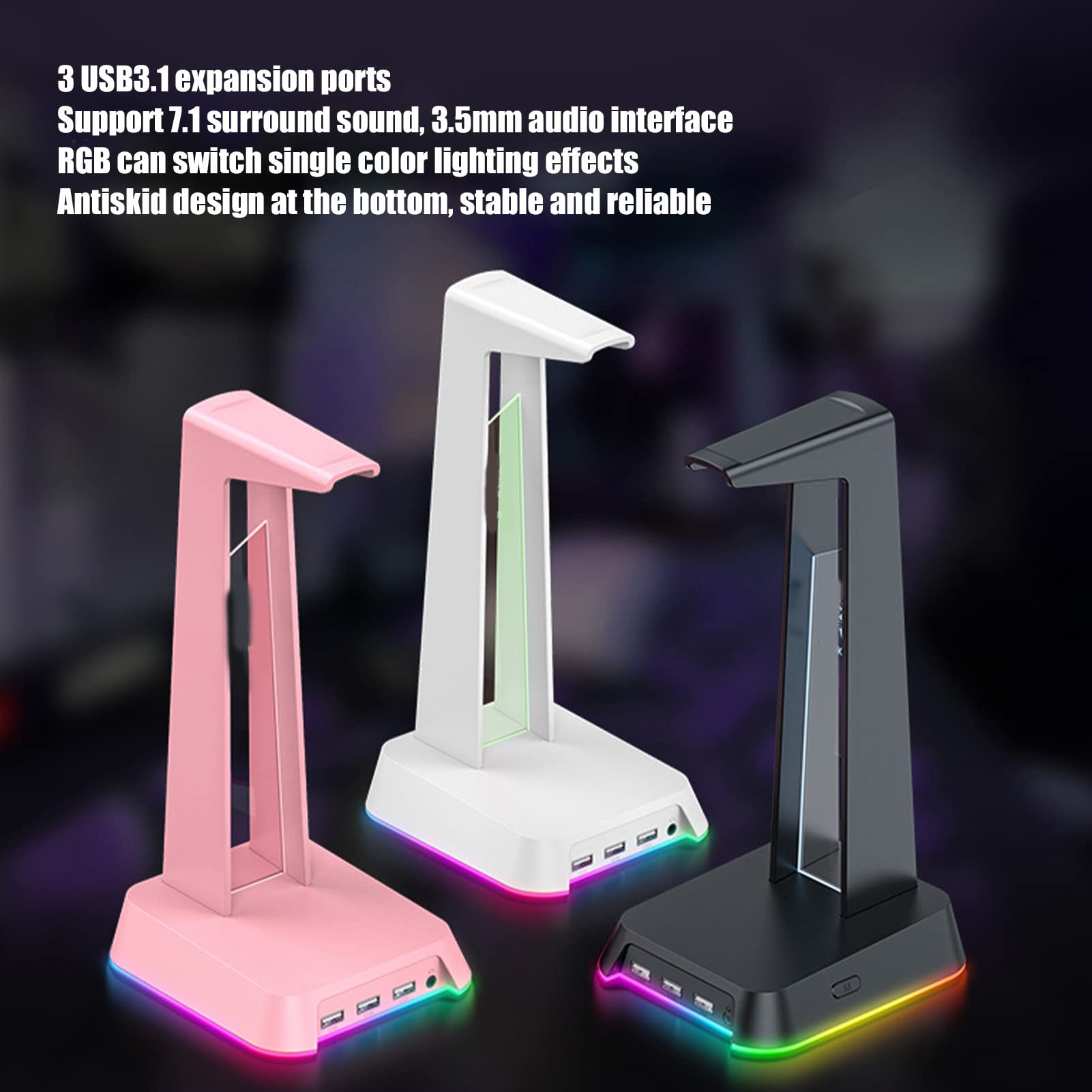 Supporto per Cuffie RGB con Caricatore USB, Supporto per Display per Cuffie da Gioco Rimovibili e Incandescente per Giochi da Tavolo da Tavolo del Giocatore Auricolari Regali per Fidanzati(Bianco)
