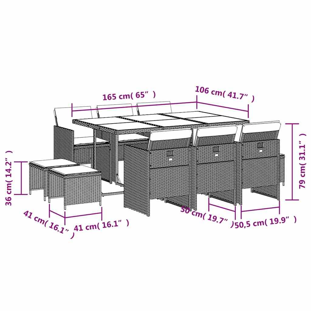vidaXL Ensemble à Manger de Jardin avec Coussins 9 pcs, Table et Chaise de Terrasse, Meubles de Patio, Mobilier d'Extérieur, Marron Résine Tressée