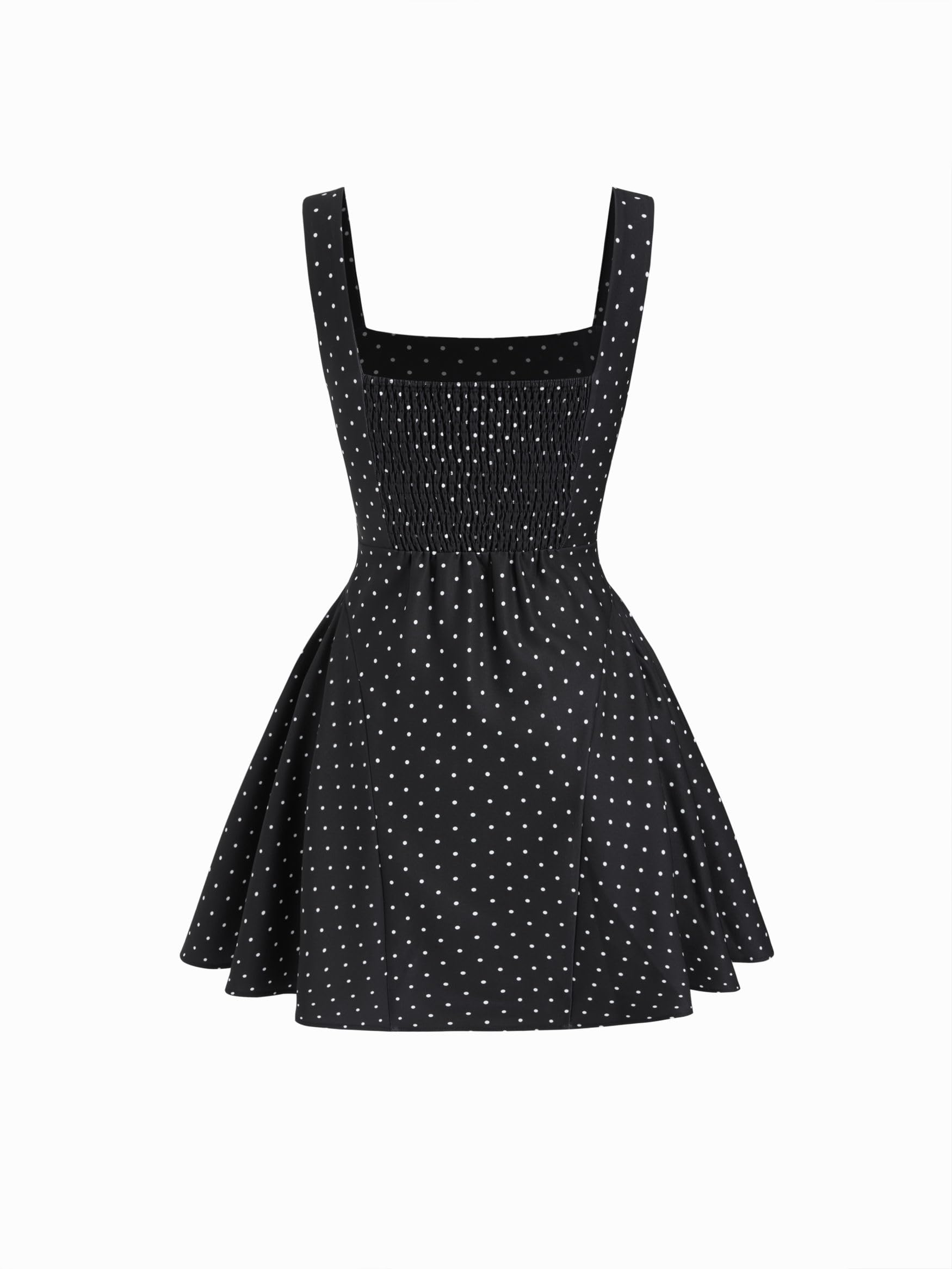 CIDER Damen Minikleid mit Punkten, niedlich, Sommer, Date, Nacht, quadratischer Ausschnitt, ärmellos