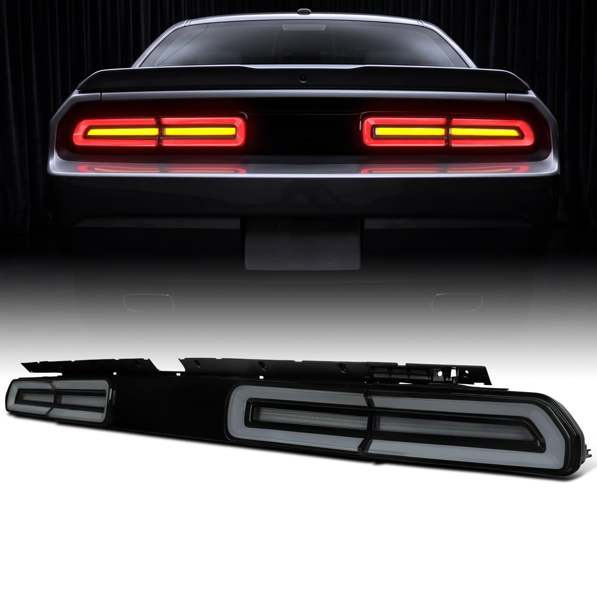 Ronnin - Fits 2008-2014 Dodge Challenger Upgrade Full LED Sequential Turn Signals Tail Lights Assembly Pair | Black Smoke