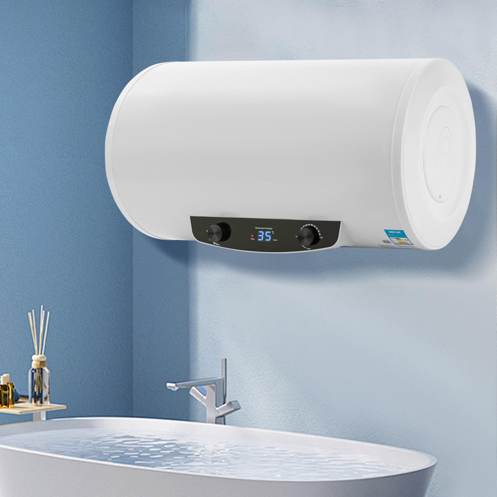 Caldaia murale orizzontale Serbatoio dell'acqua calda 120L（Capacità effettiva dell'acqua: 70L）Serbatoio elettrico dell'acqua calda Caldaia Scaldabagno Scaldabagno, 2000W