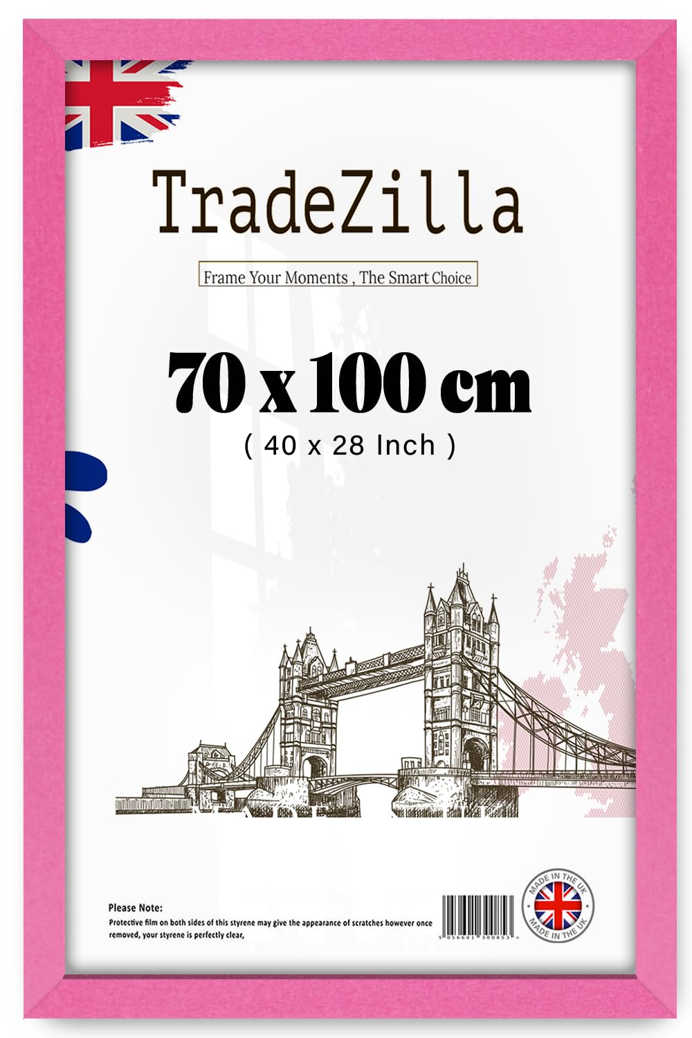 TradeZilla | MDF Wood Poster Frame (70 x 100 CM) Picture Frame for Home & Office Art Gallery, Premium MDF Wood with Elegant Texture for Portrait & Landscape [ Pink ]