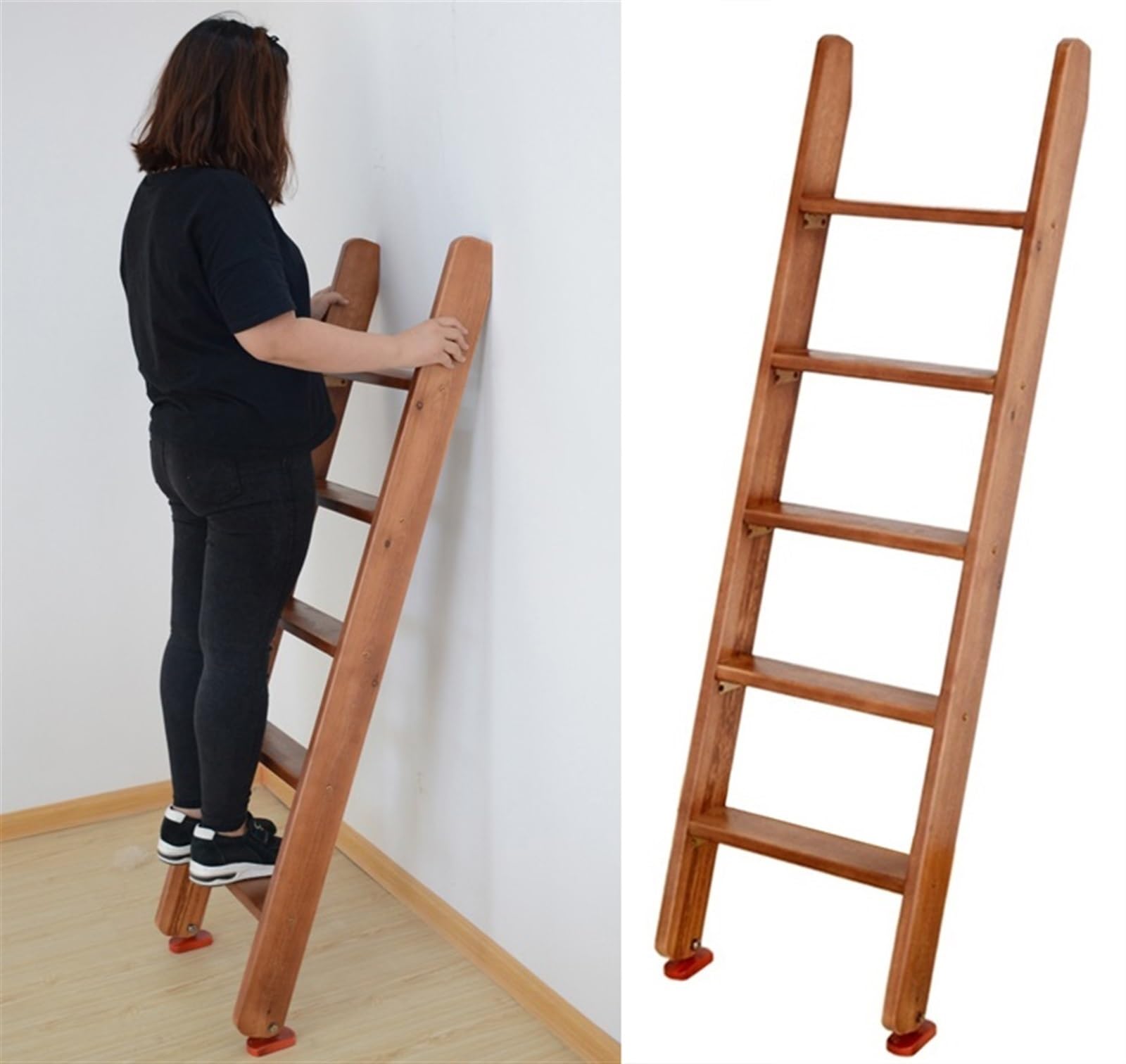 Escalera de Madera para literas, 7 escalones, en ángulo, con herrajes y tapete de Goma, Color marrón Oscuro, 210 cm (82,5 Pulgadas) para lofts o dormitorios. Ideal para Adultos, niños y pers