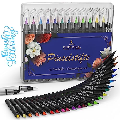 FEDER ROYAL® Pinselstifte mit 2 Wassertankpinsel – Brush Pen für...