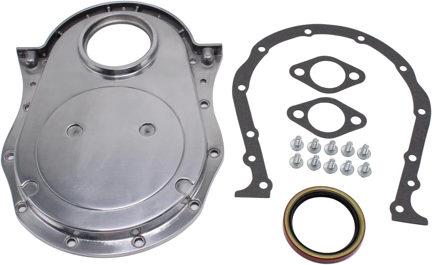 Aluminum Polished Timing Chain Cover with Gasket and Bolts Kit Compatible with Big Block Chevy BBC 396-402-427-454 Engines