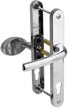 uPVC Door Handle 92mm 62mm Offset Lever Pad 215mm Fixings Sprung Pair Patio PVC Chrome