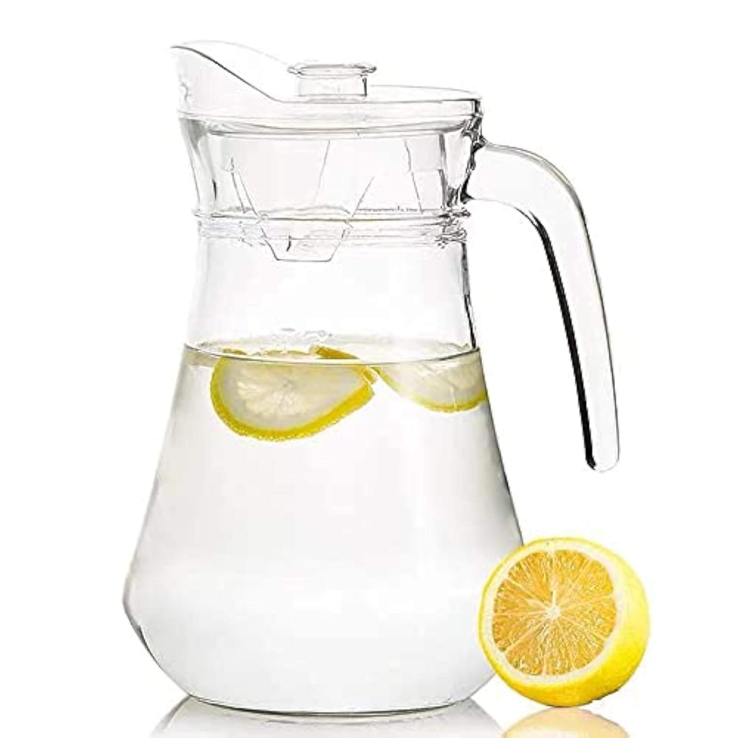 KELVEE Elegant Glass Jug, 1L, Multipurpose Jug, Easy Pour & Strong Handle, Transparent Beverage Carafe for Home, Office, Pitcher for Serve Water, Milk, Juice, Cocktail, Ideal for Gift (Clear 1 Litre)