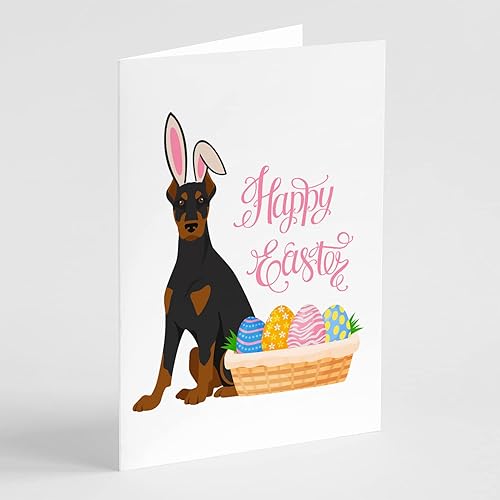 Caroline's Treasures WDK5021GCA7P - Tarjetas de felicitación y sobres de Pascua de Doberman Pinscher negro y bronceado, paquete de 8 tarjetas en