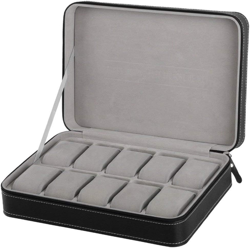 happgrand Portable Watch Box Organizer PU Leather Casket With Zipper Classic Style 10 Grids Multi-functional Bracelet Display Case