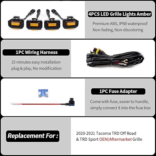 Miniatura 2 de AUXLIGHT Accesorios para automóvil, 4 luces LED para parrilla delantera Raptor con fusible y arnés de cableado, compatibles con Toyotaa Tacoma TRD