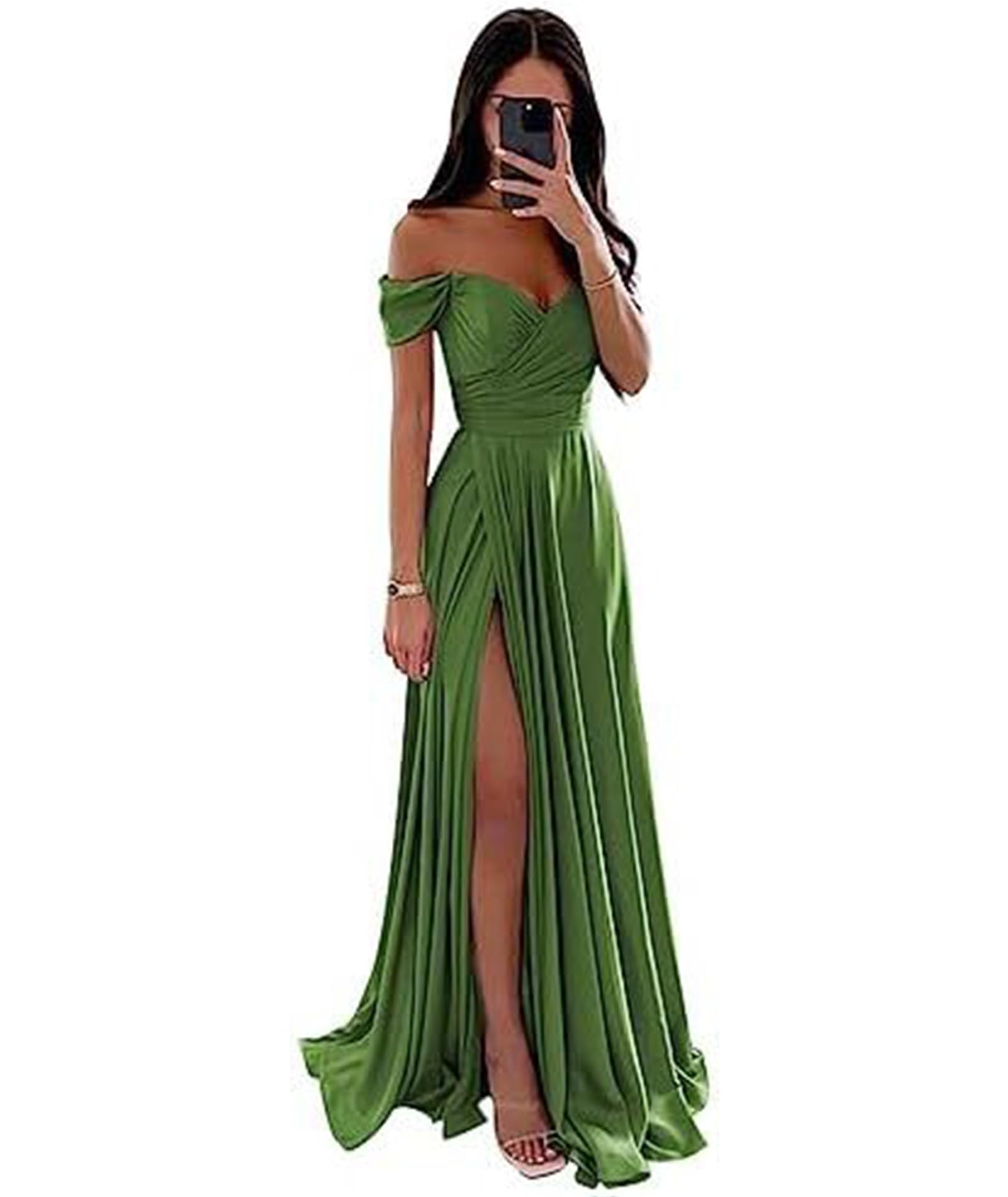 ECDAHICC Abito da damigella d'onore senza spalline per donna, in raso, con lungo spacco, elegante abito formale da sera, linea ad A, per matrimoni e feste PR-XL