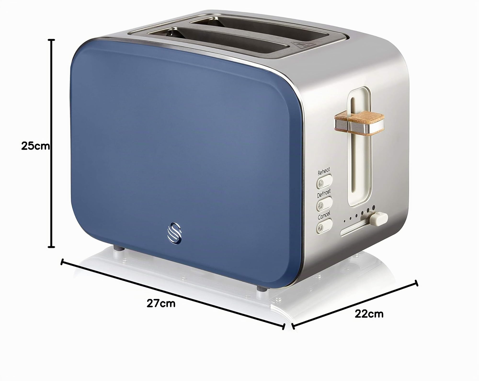 Swan Nordic Set Desayuno Hervidor de agua inalámbrico 1,7L 2200W, Tostadora Pan ranura ancha 2 rebanadas, 3 funciones, diseño moderno, efecto madera, azul mate