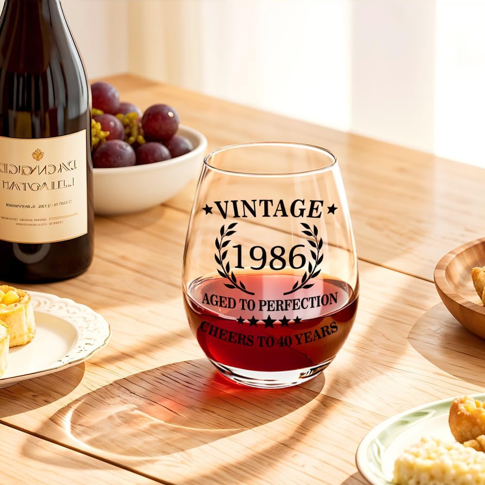 Vintage 1986 Aged To Perfection Wine Glass, 40th Birthday Gifts for Women Auntie Mom Sister Friend Colleague Neighbor, 40th Birthday Happy Wine Glass, Elephant Gifts for Women Sister - Image 6