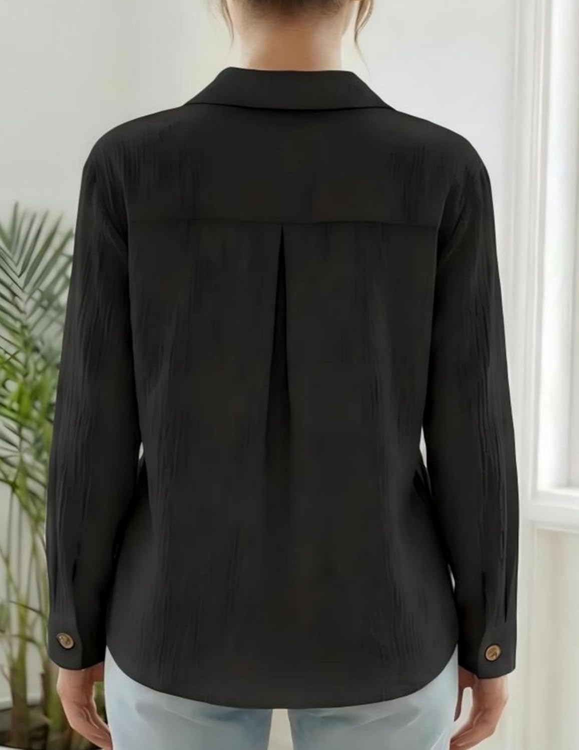 Women's Shirt Long Sleeve Blouse Striped Fabric Sheer Buttoned Stand Collar Dressy Top Lightweight Elegant Blouse - Image 4