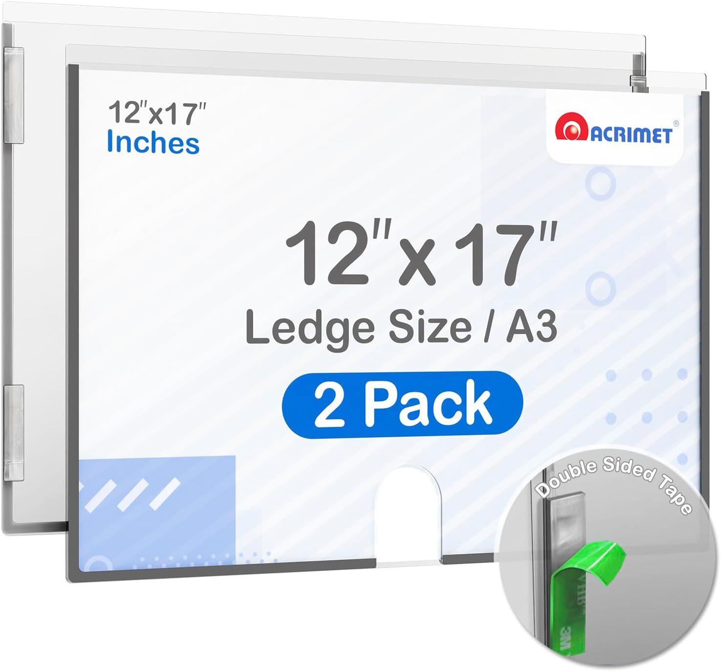 Acrimet Wall Mount Sign Holder 12" X 17" Ledger Size A3, Clear Crystal Plastic with Self Adhesive on the back, Perfect for Displaying in Office, Restaurant, School, Home (2 pack)