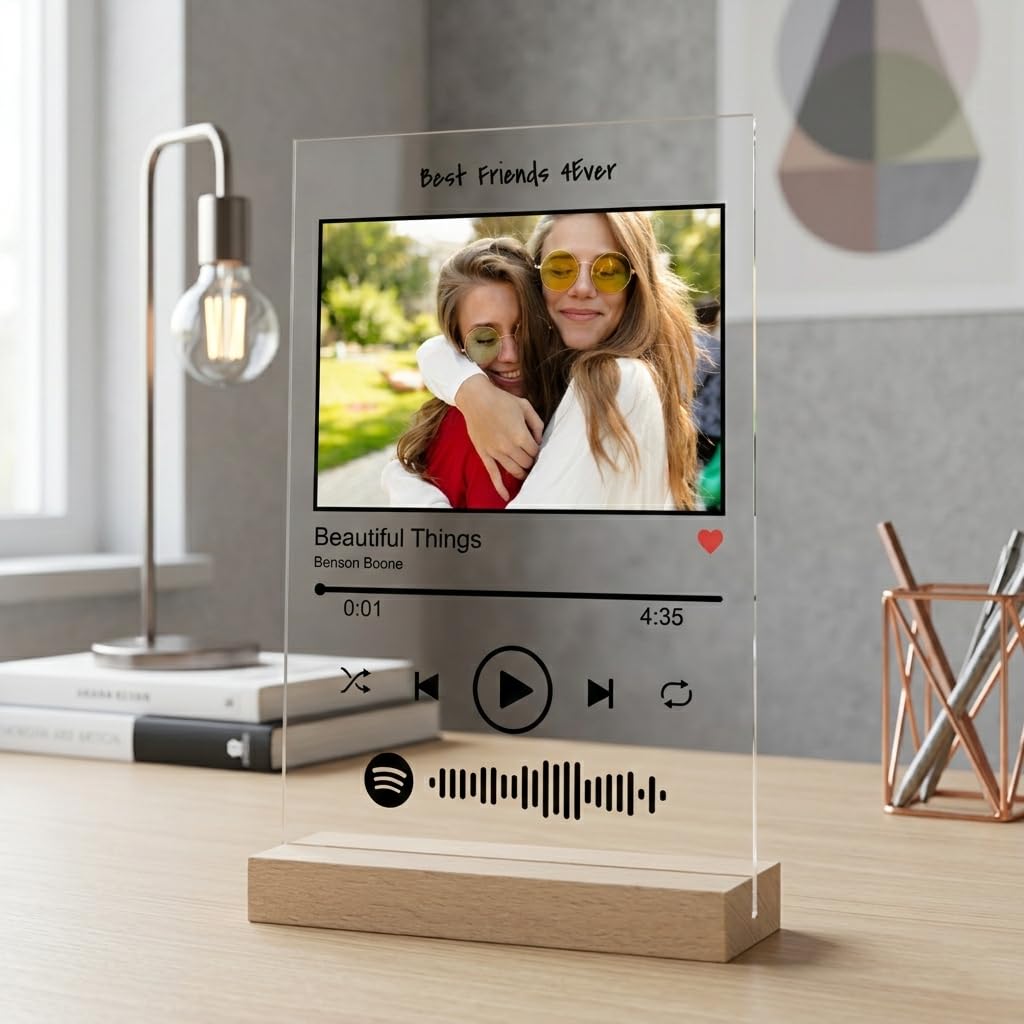 Woopers Targa Spotify Glass Personalizzata - Targa Musica con Foto e Codice Canzone Spotify. Regalo Festa della Mamma