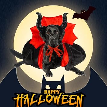 2 Pcs Dog Halloween Costume Set Cat Witch Vampire Cape Devil Horns Hat Holiday Clothes for Cat Puppy Halloween Party Pet Outfits (Red) M