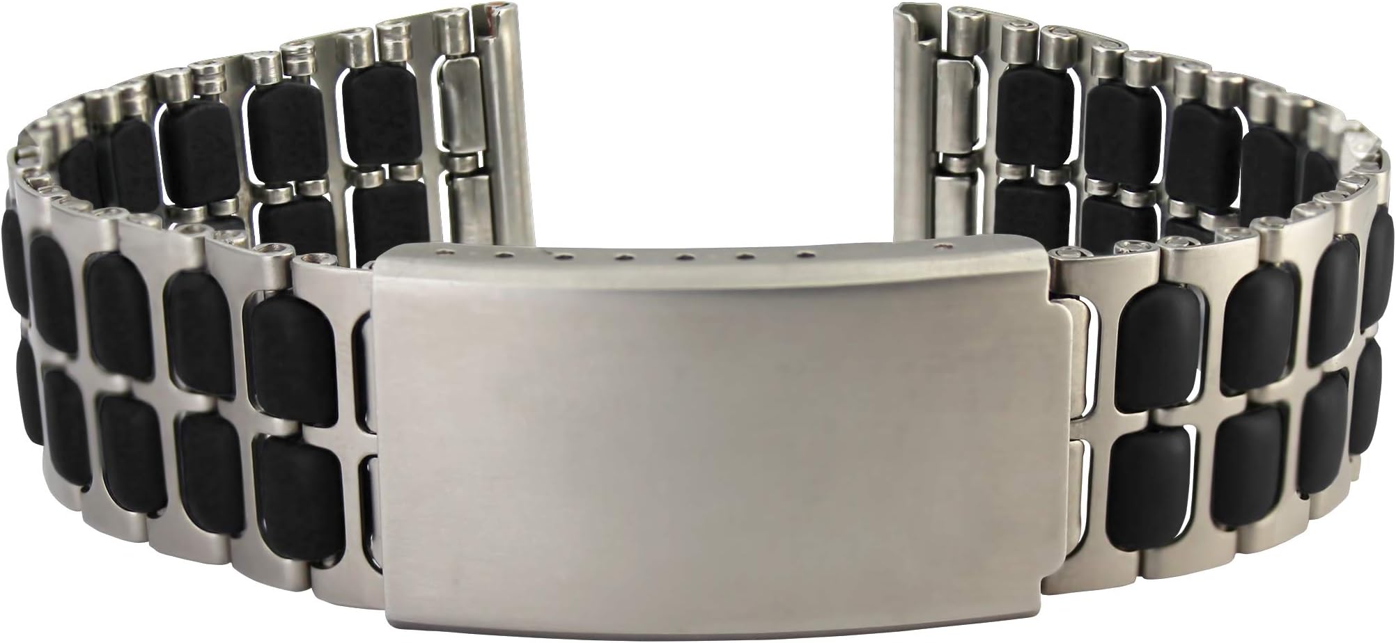 Citime Plateado Stainless Steel & Rubber Strap Replacement for Mat Finish, Fold Over Buckle, 20mm Band _ S20001