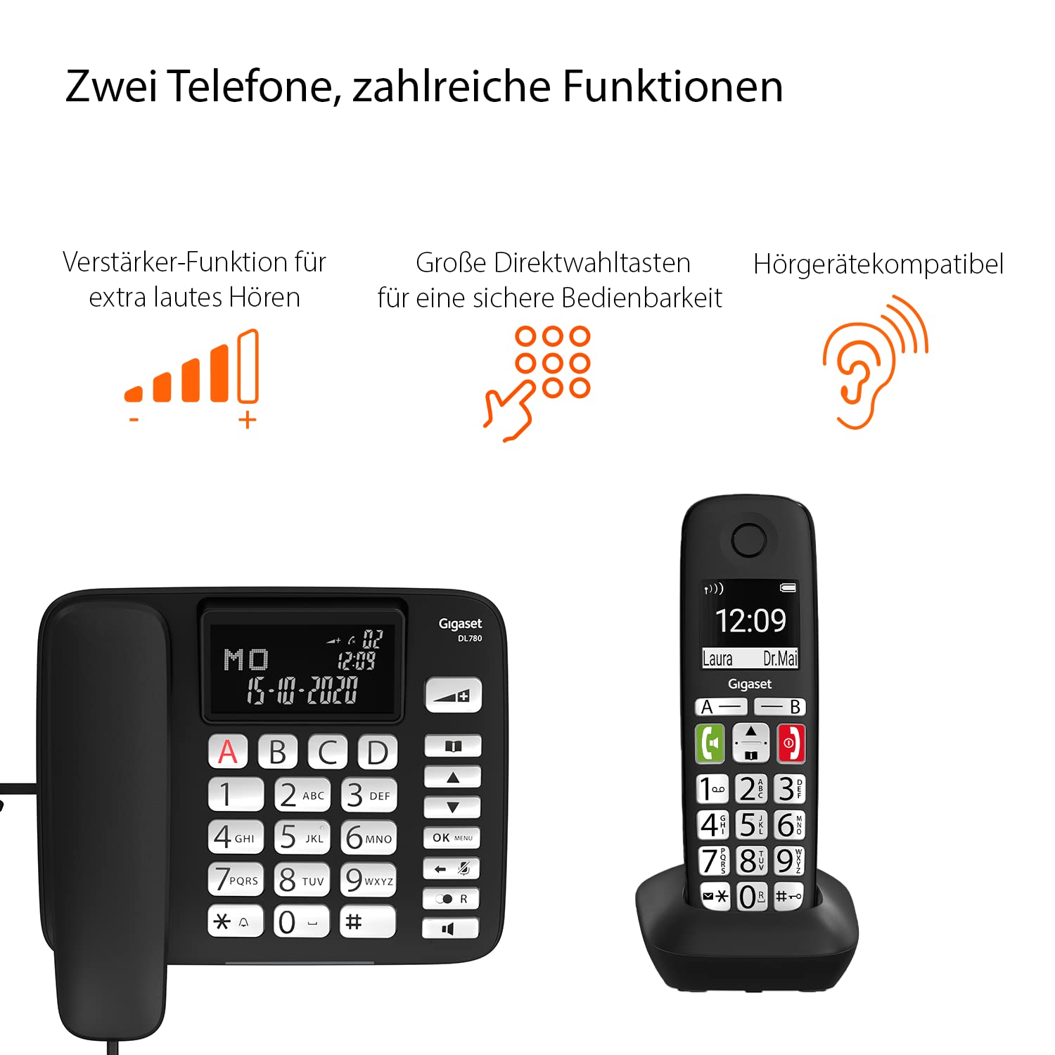 Gigaset DL780 Plus Kombi-Set schnurgebundenes Telefon & Mobilteil, extralaut Hören, hörgerätekompatibel, gemeinsames Telefonbuch, schwarz