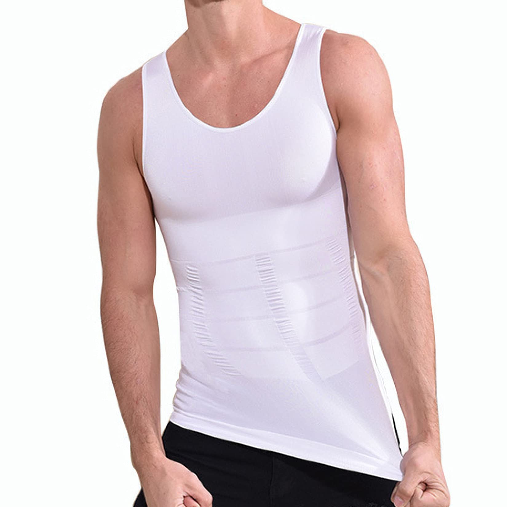 Herren bauchweg-Shapewear-kompressionshemden mit Rundhalsausschnitt – Enge Fitness-Body-Shaper-unterhemden für den Sport im fitnessstudio
