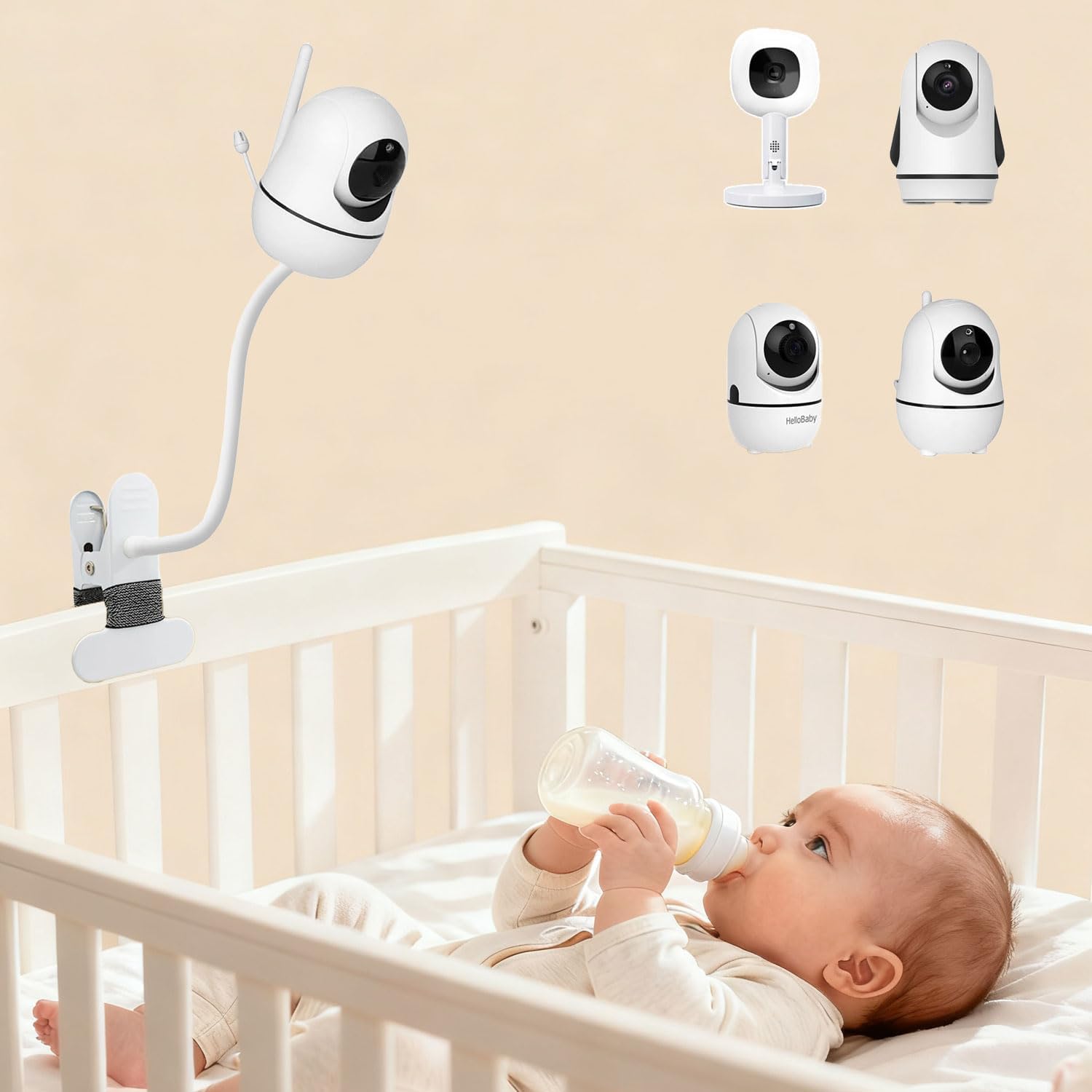 Universal Baby Monitor Mount Compatible with HelloBaby HB6550/HB65/HB66/HB248/HB6351/HB40/HB6339,ANMEATE SM935E,Fit for 1/4" Baby Cameras,Adjustable Flexible Gooseneck Arm Baby Monitor Mount,2Pack