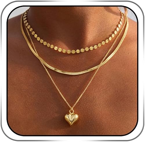 Layered Heart Gold Stack Pendant Necklaces for Women Choker Jewelry Gift